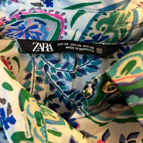 Zara Summer Print Button Silk Blouse XS - Picture 5 of 5